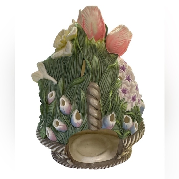 PartyLite Porcelain Tea-light Holder Floral Bouquet Basket Spring Flowers - Picture 4 of 12